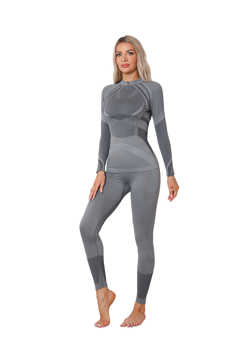 Women Seamless Half Zip Thermal Underwear Set, Long Johns Warm Base Layer Top & Bottom, Thick Compression Thermal Wear for Ski & Cold Weather Seasons