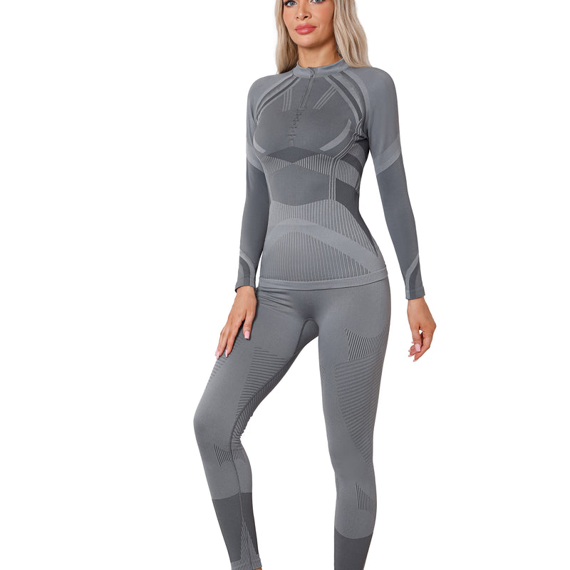 Women Seamless Half Zip Thermal Underwear Set, Long Johns Warm Base Layer Top & Bottom, Thick Compression Thermal Wear for Ski & Cold Weather Seasons