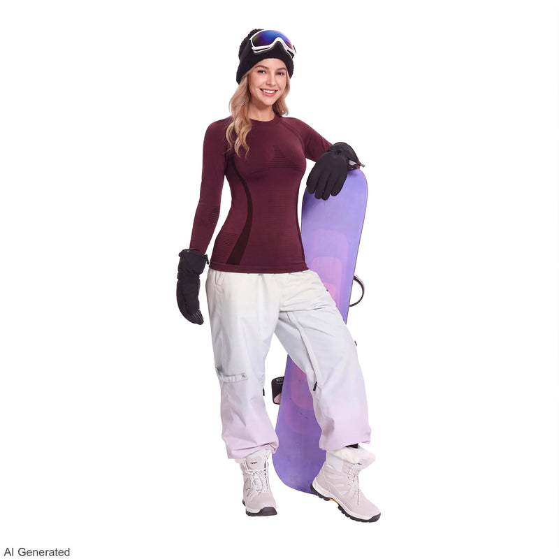Women Seamless Crew Neck Thermal Underwear Long Johns Ski Base Layer Moisture Wicking