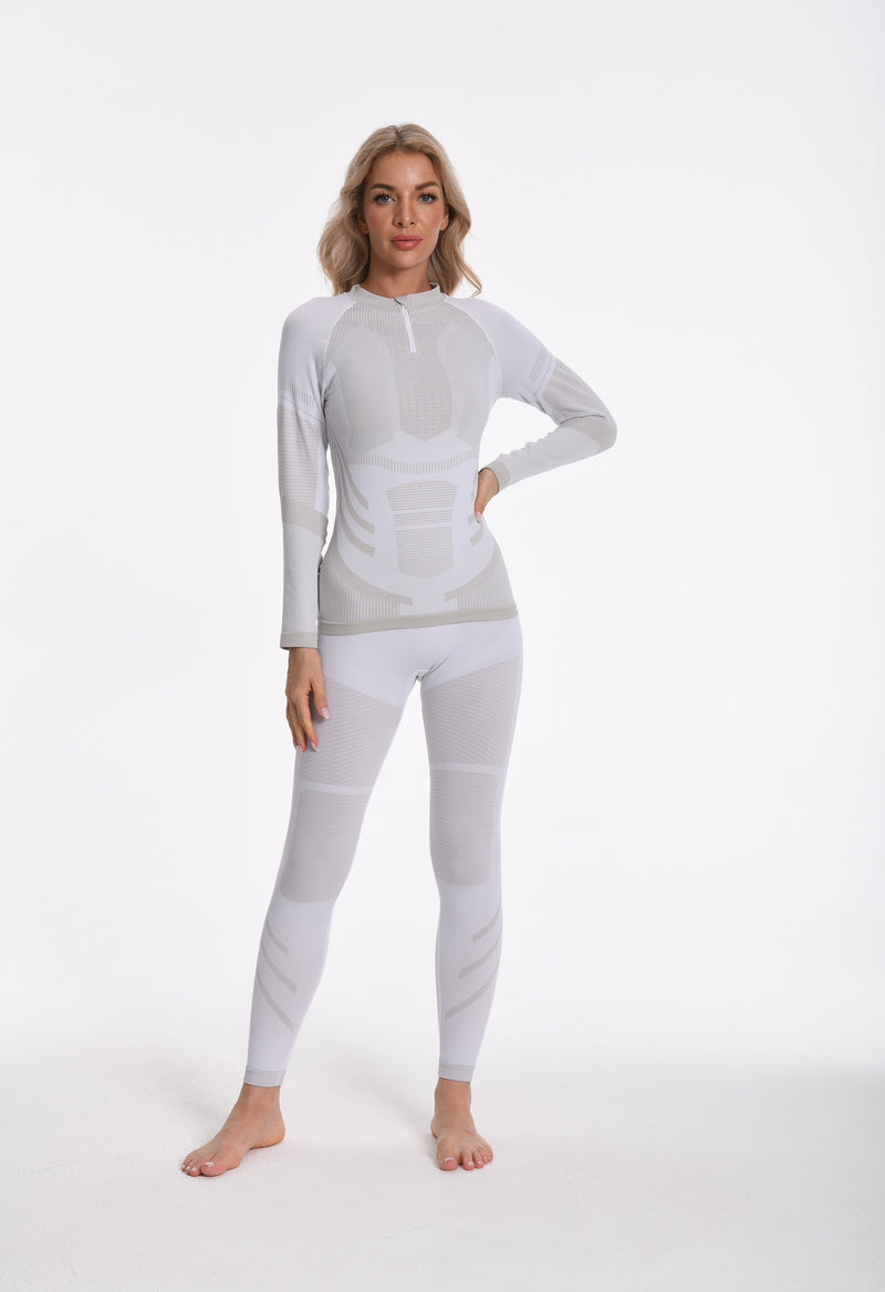 Women Seamless Quarter Zip Thermal Underwear Set, Long Sleeve Compression Base Layer Top & Bottom with Ergonomic Design, Warm Functional Thermal Wear for Winter Cold Weather