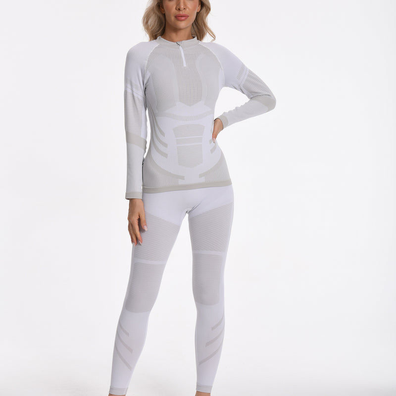 Women Seamless Quarter Zip Thermal Underwear Set, Long Sleeve Compression Base Layer Top & Bottom with Ergonomic Design, Warm Functional Thermal Wear for Winter Cold Weather