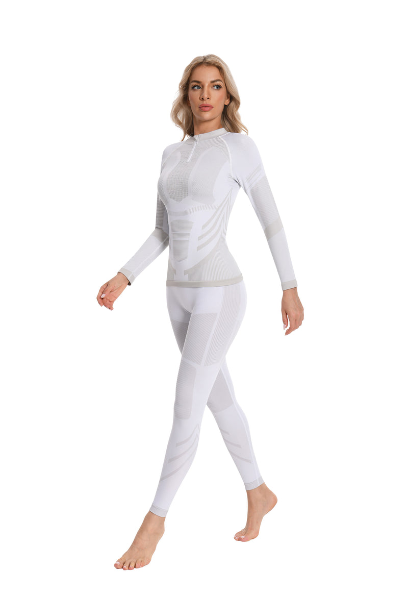 Women Seamless Quarter Zip Thermal Underwear Set, Long Sleeve Compression Base Layer Top & Bottom with Ergonomic Design, Warm Functional Thermal Wear for Winter Cold Weather