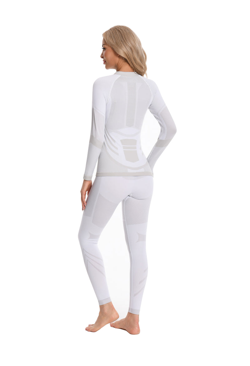 Women Seamless Quarter Zip Thermal Underwear Set, Long Sleeve Compression Base Layer Top & Bottom with Ergonomic Design, Warm Functional Thermal Wear for Winter Cold Weather