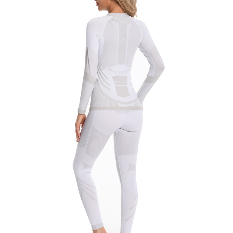 Women Seamless Quarter Zip Thermal Underwear Set, Long Sleeve Compression Base Layer Top & Bottom with Ergonomic Design, Warm Functional Thermal Wear for Winter Cold Weather