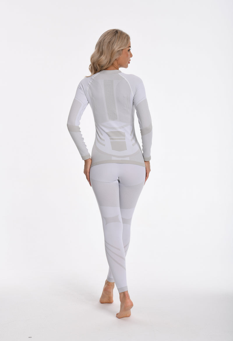 Women Seamless Quarter Zip Thermal Underwear Set, Long Sleeve Compression Base Layer Top & Bottom with Ergonomic Design, Warm Functional Thermal Wear for Winter Cold Weather
