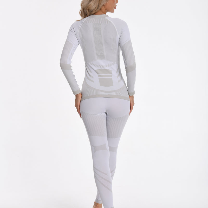 Women Seamless Quarter Zip Thermal Underwear Set, Long Sleeve Compression Base Layer Top & Bottom with Ergonomic Design, Warm Functional Thermal Wear for Winter Cold Weather
