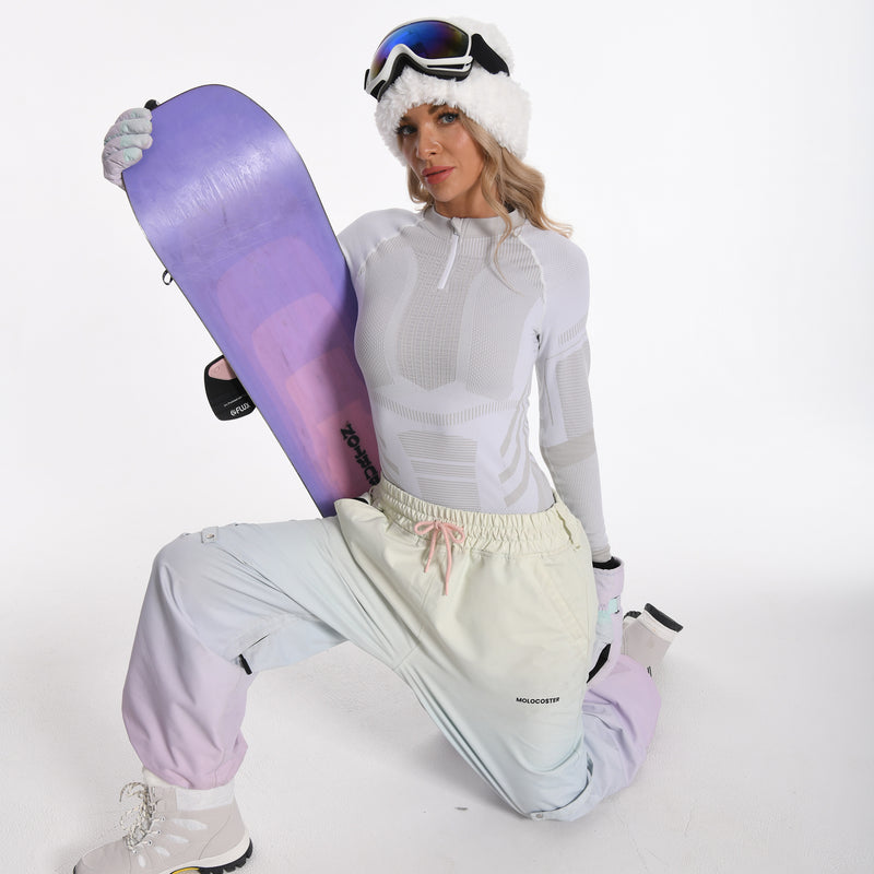 Women Seamless Quarter Zip Thermal Underwear Set, Long Sleeve Compression Base Layer Top & Bottom with Ergonomic Design, Warm Functional Thermal Wear for Winter Cold Weather