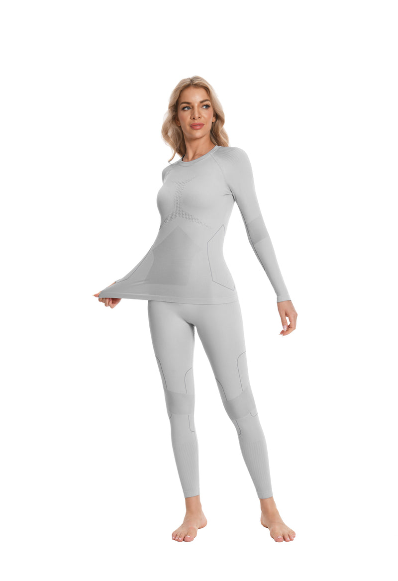 Women Seamless Thermal Underwear Set, Round Neck Long Johns Warm Base Layer Top & Bottom, Functional Winter Thermal Clothes for Cold Weather & Holiday Seasons