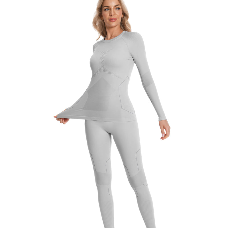Women Seamless Thermal Underwear Set, Round Neck Long Johns Warm Base Layer Top & Bottom, Functional Winter Thermal Clothes for Cold Weather & Holiday Seasons
