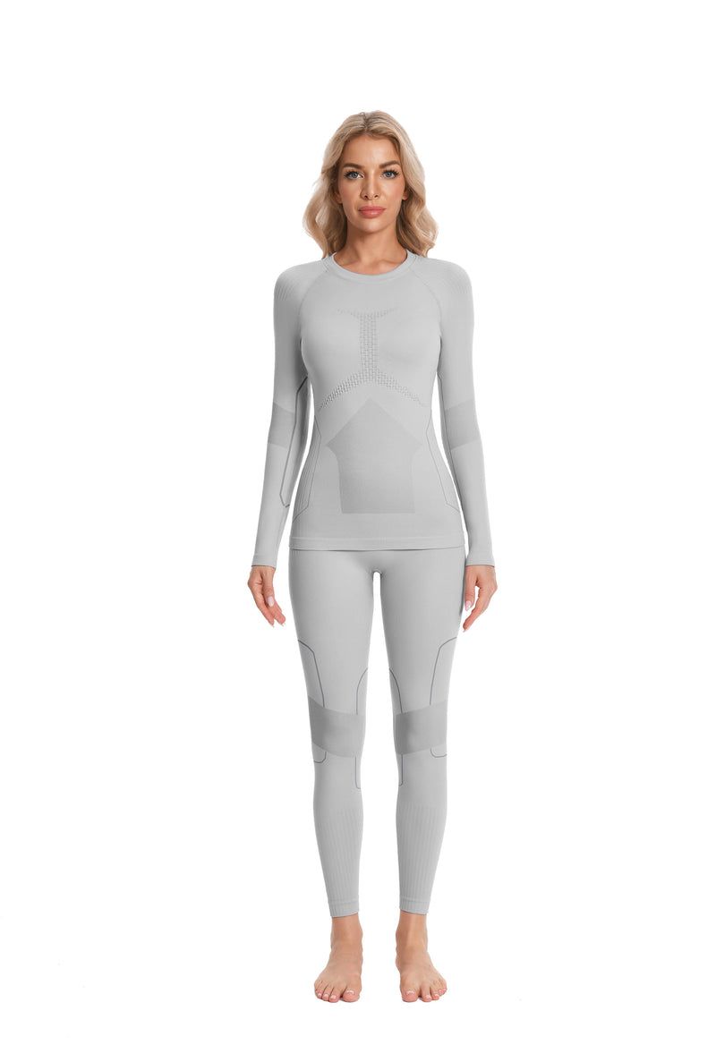 Women Seamless Thermal Underwear Set, Round Neck Long Johns Warm Base Layer Top & Bottom, Functional Winter Thermal Clothes for Cold Weather & Holiday Seasons