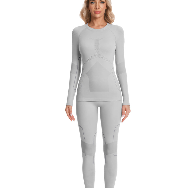 Women Seamless Thermal Underwear Set, Round Neck Long Johns Warm Base Layer Top & Bottom, Functional Winter Thermal Clothes for Cold Weather & Holiday Seasons