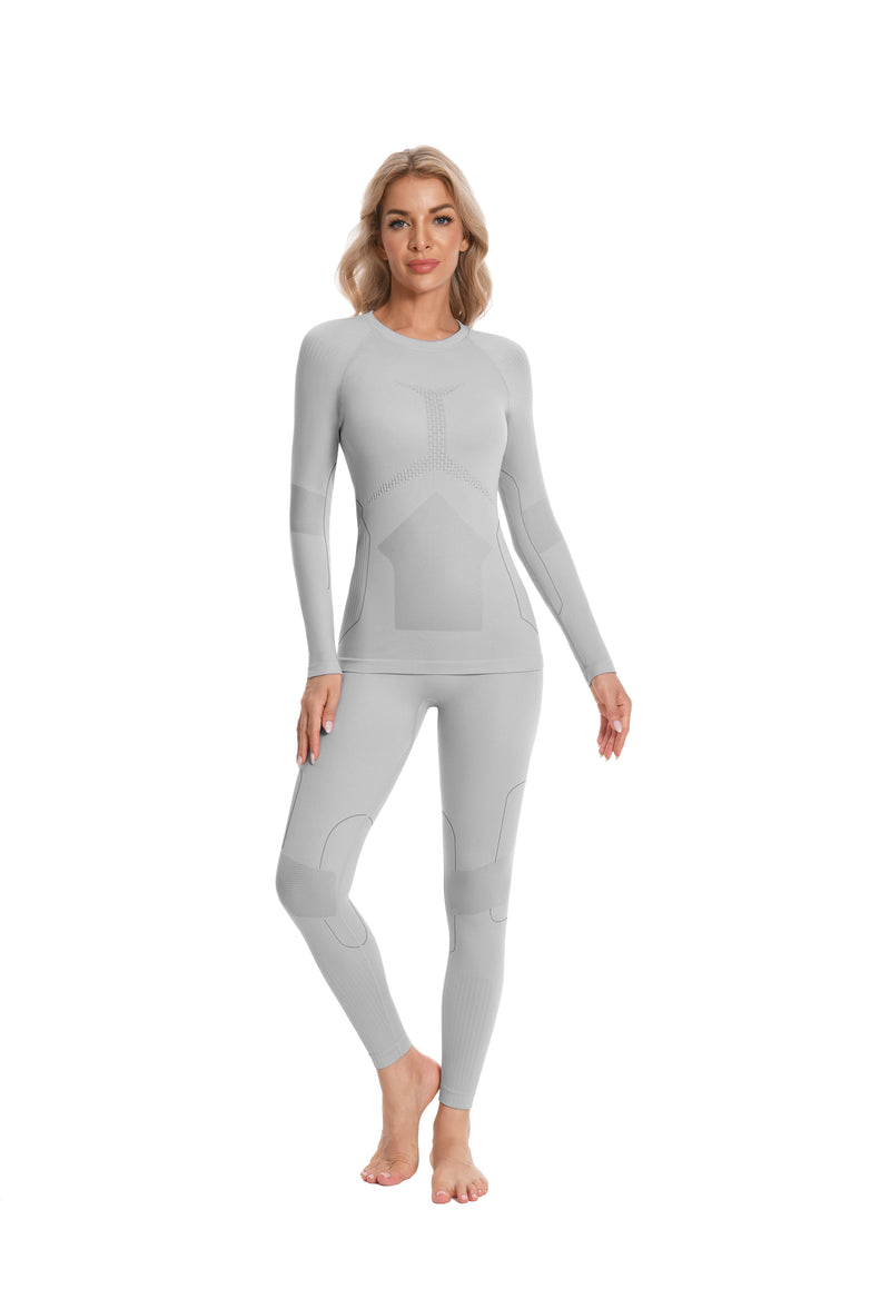 Women Seamless Thermal Underwear Set, Round Neck Long Johns Warm Base Layer Top & Bottom, Functional Winter Thermal Clothes for Cold Weather & Holiday Seasons
