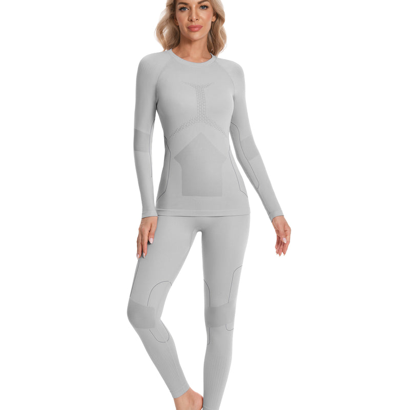 Women Seamless Thermal Underwear Set, Round Neck Long Johns Warm Base Layer Top & Bottom, Functional Winter Thermal Clothes for Cold Weather & Holiday Seasons