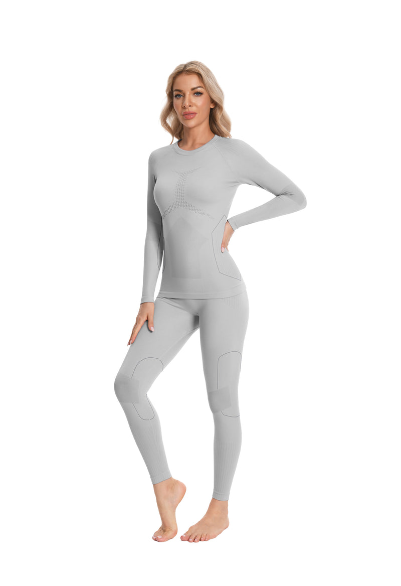 Women Seamless Thermal Underwear Set, Round Neck Long Johns Warm Base Layer Top & Bottom, Functional Winter Thermal Clothes for Cold Weather & Holiday Seasons