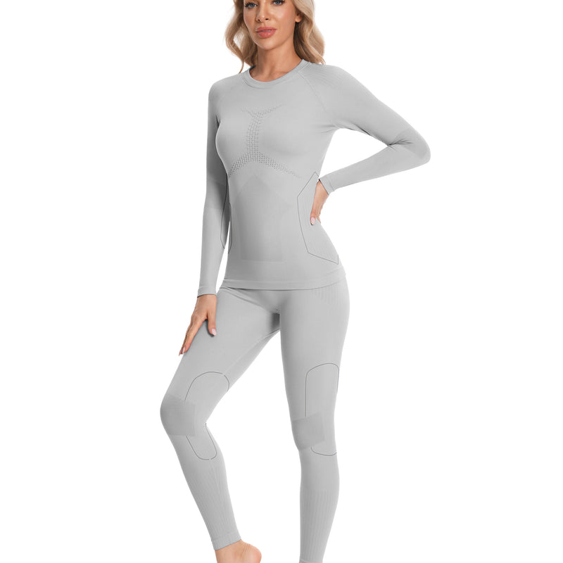 Women Seamless Thermal Underwear Set, Round Neck Long Johns Warm Base Layer Top & Bottom, Functional Winter Thermal Clothes for Cold Weather & Holiday Seasons