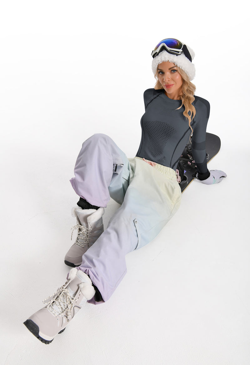 Women Seamless Thermal Underwear Set, Round Neck Compression Base Layer Top & Bottom with Contrast Stitching, Warm Functional Thermal Wear for Winter Cold Weather
