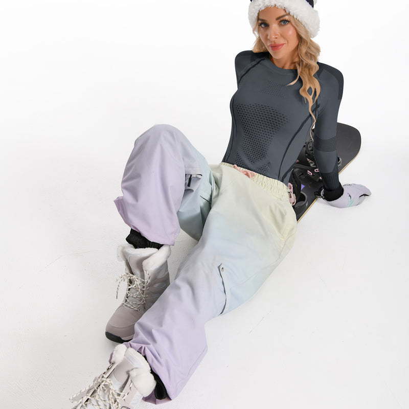 Women Seamless Thermal Underwear Set, Round Neck Compression Base Layer Top & Bottom with Contrast Stitching, Warm Functional Thermal Wear for Winter Cold Weather