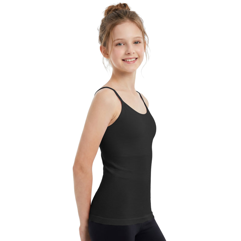 Girls Ribbed Adjustable Strap Tank Top Removable Pads Teen Training Camisole Undershirt