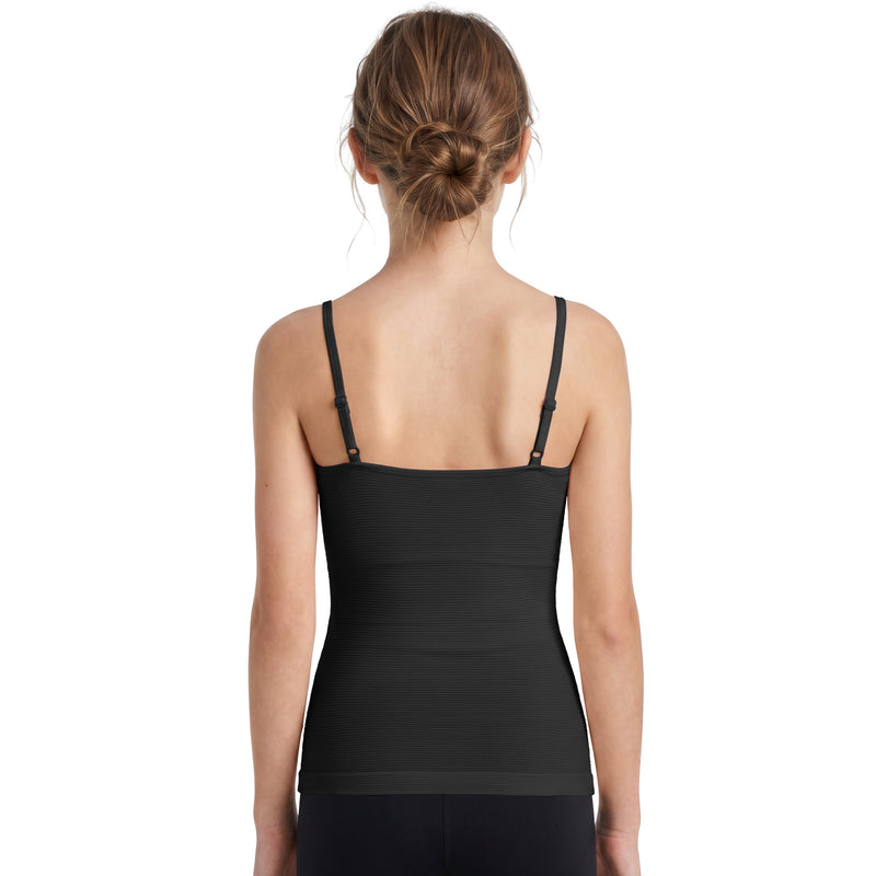 Girls Ribbed Adjustable Strap Tank Top Removable Pads Teen Training Camisole Undershirt