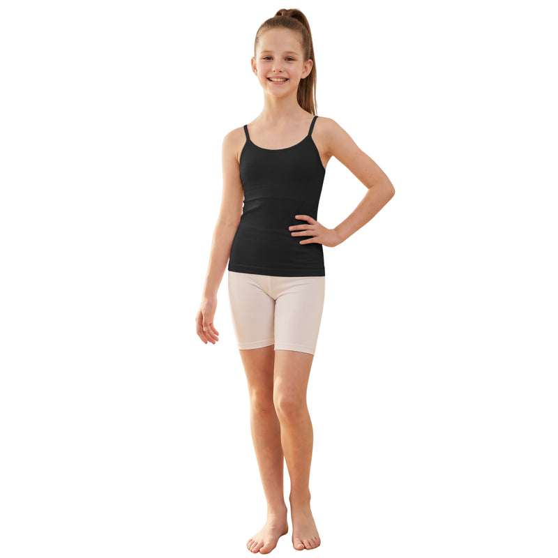 Girls Ribbed Adjustable Strap Tank Top Removable Pads Teen Training Camisole Undershirt