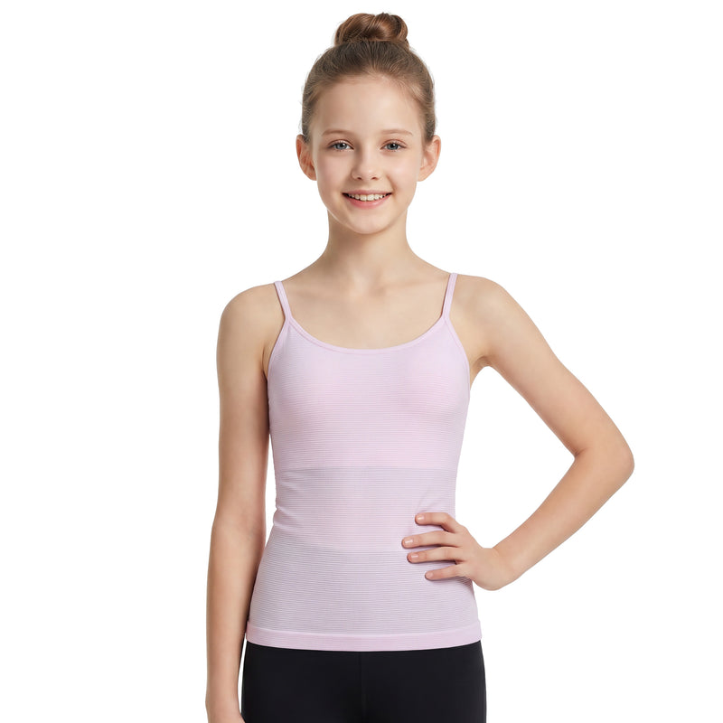 Girls Ribbed Adjustable Strap Tank Top Removable Pads Teen Training Camisole Undershirt