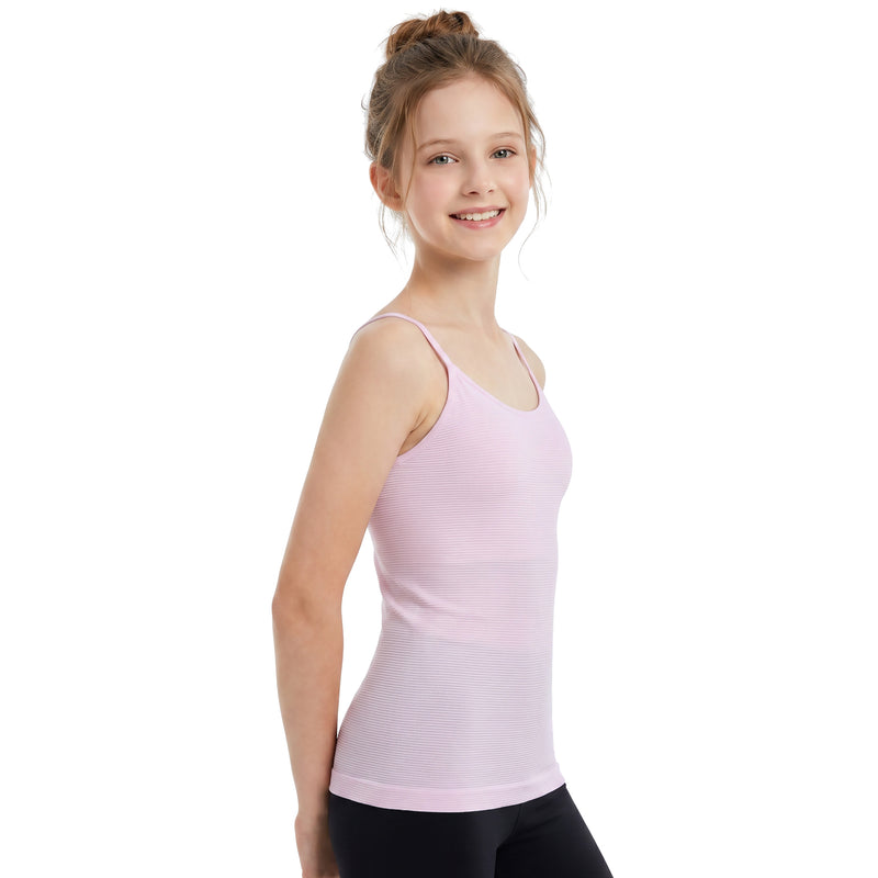 Girls Ribbed Adjustable Strap Tank Top Removable Pads Teen Training Camisole Undershirt