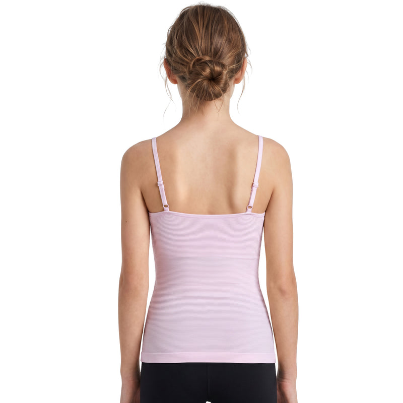 Girls Ribbed Adjustable Strap Tank Top Removable Pads Teen Training Camisole Undershirt