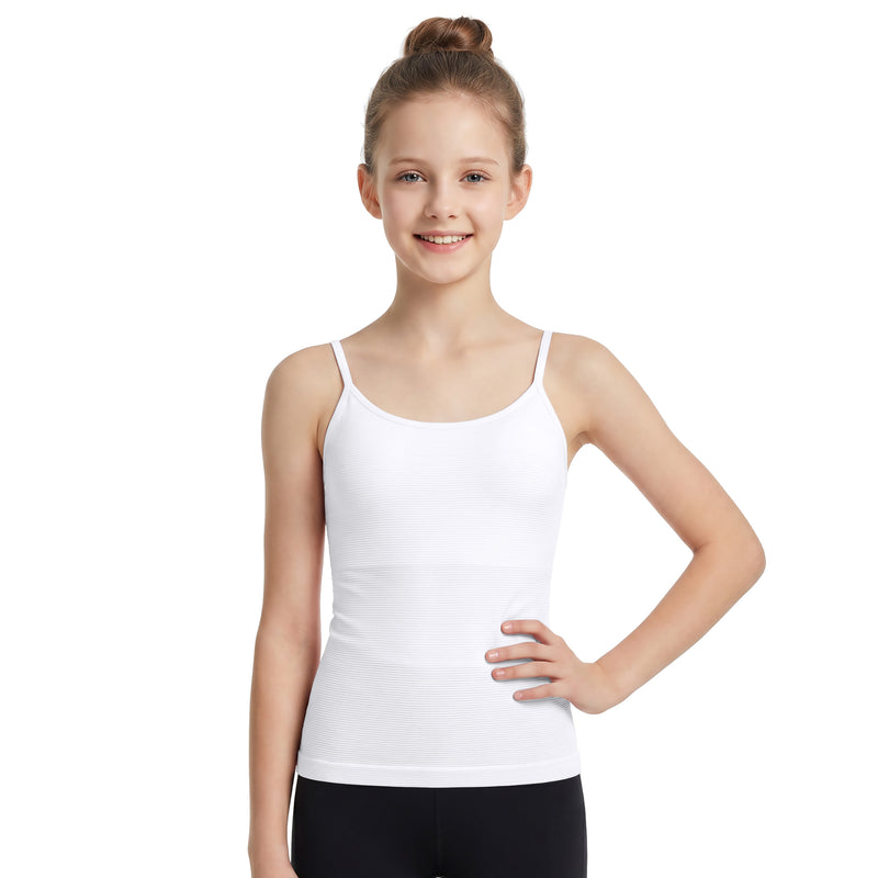 Girls Ribbed Adjustable Strap Tank Top Removable Pads Teen Training Camisole Undershirt