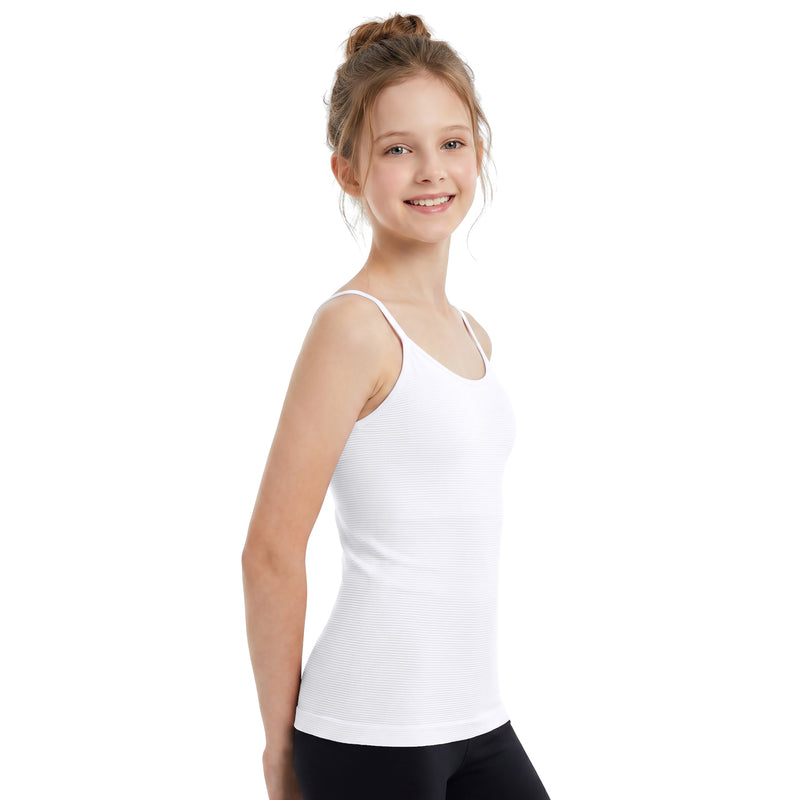 Girls Ribbed Adjustable Strap Tank Top Removable Pads Teen Training Camisole Undershirt