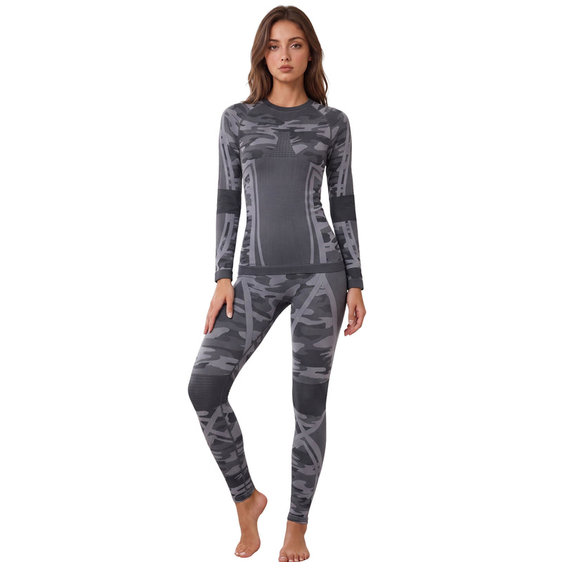 Women Seamless Crew Neck Thermal Underwear Set Long Johns Ski Moisture Wicking Base Layer