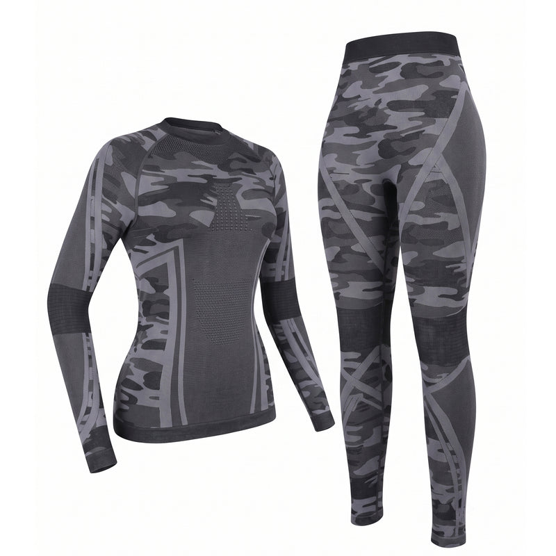 Women Seamless Crew Neck Thermal Underwear Set Long Johns Ski Moisture Wicking Base Layer