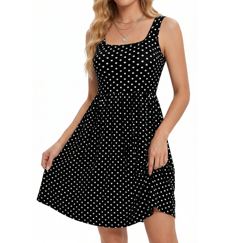 Women's Square Neck Tank Dress with Removable Pads Pockets Sleeveless A‑Line Mini Dress
