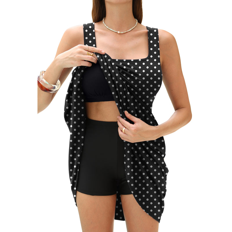 Women's Square Neck Tank Dress with Removable Pads Pockets Sleeveless A‑Line Mini Dress