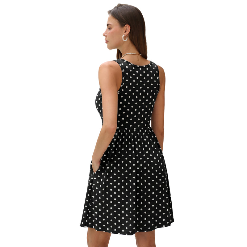 Women's Square Neck Tank Dress with Removable Pads Pockets Sleeveless A‑Line Mini Dress