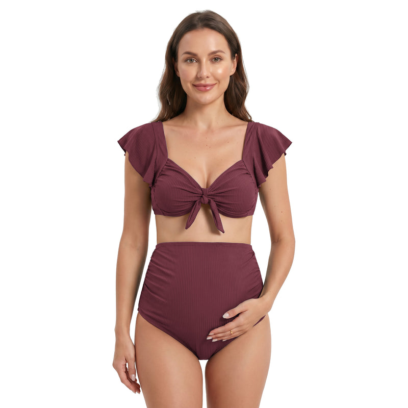 Maternity Ruffle 2 Piece High Waist Bikini Swimsuit Set