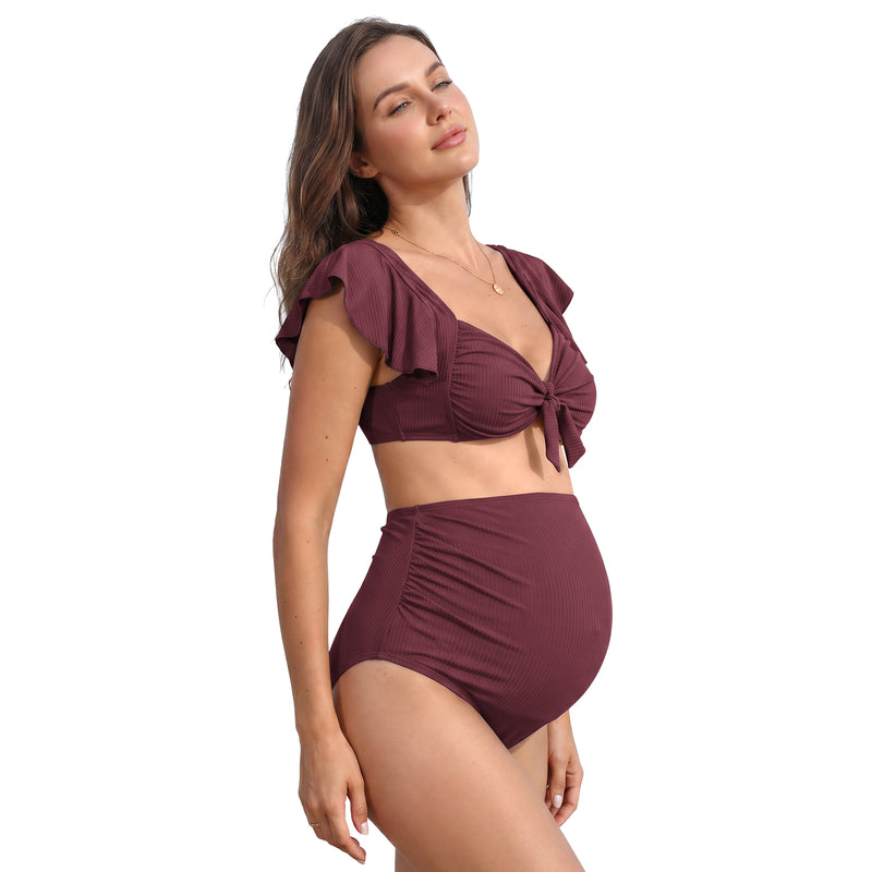 Maternity Ruffle 2 Piece High Waist Bikini Swimsuit Set
