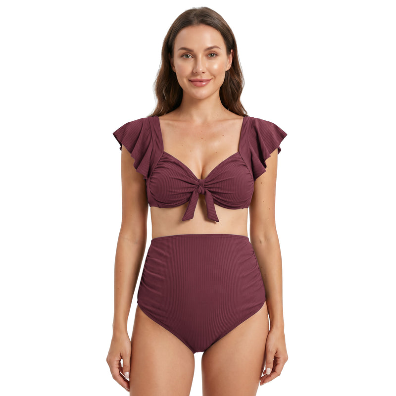Maternity Ruffle 2 Piece High Waist Bikini Swimsuit Set