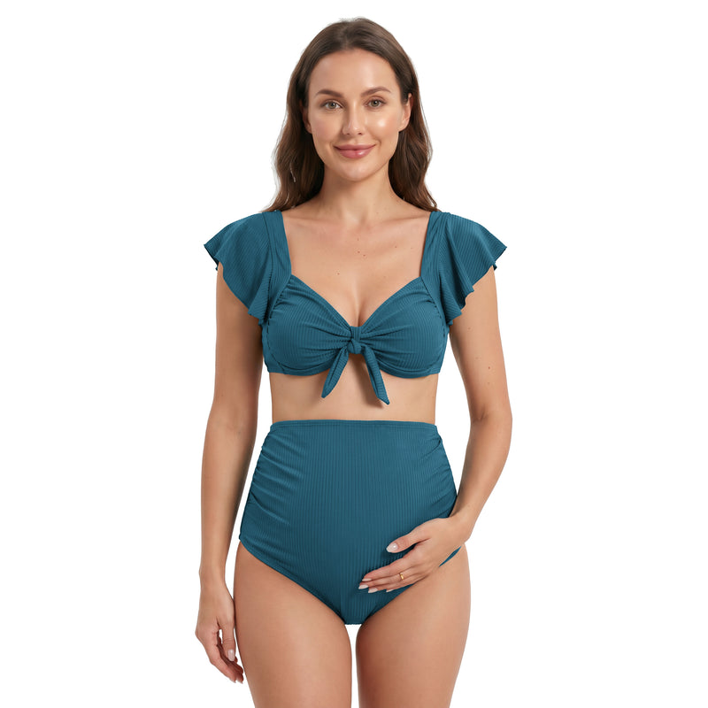 Maternity Ruffle 2 Piece High Waist Bikini Swimsuit Set