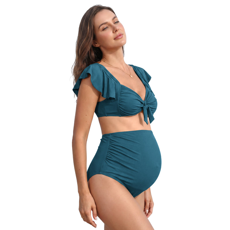 Maternity Ruffle 2 Piece High Waist Bikini Swimsuit Set