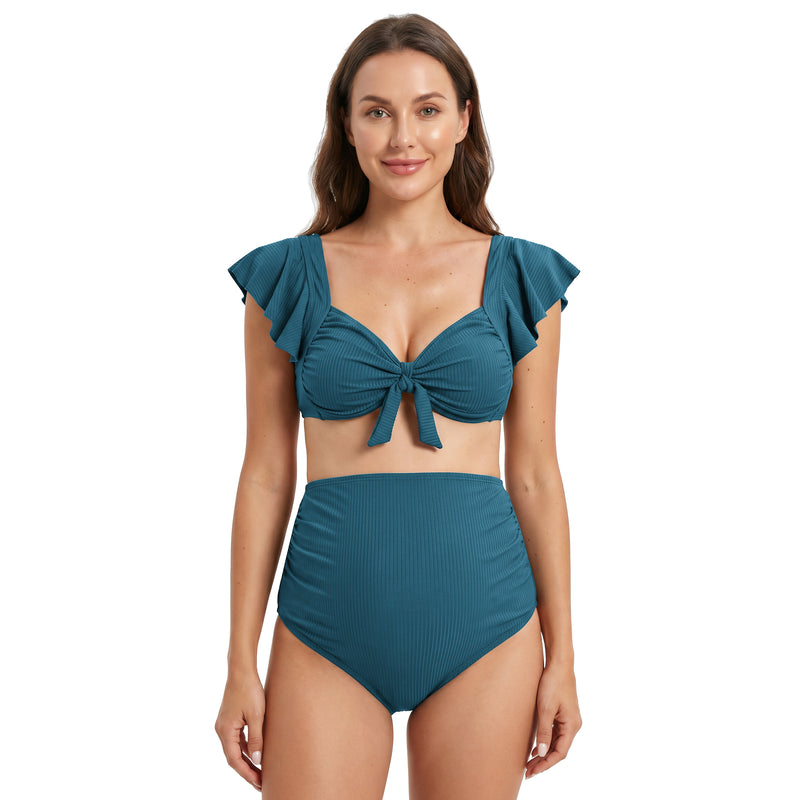 Maternity Ruffle 2 Piece High Waist Bikini Swimsuit Set