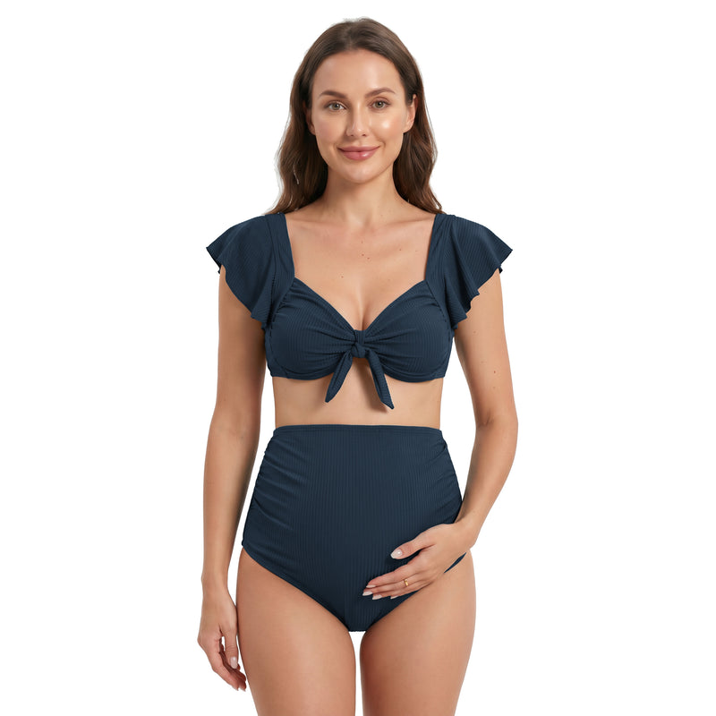Maternity Ruffle 2 Piece High Waist Bikini Swimsuit Set