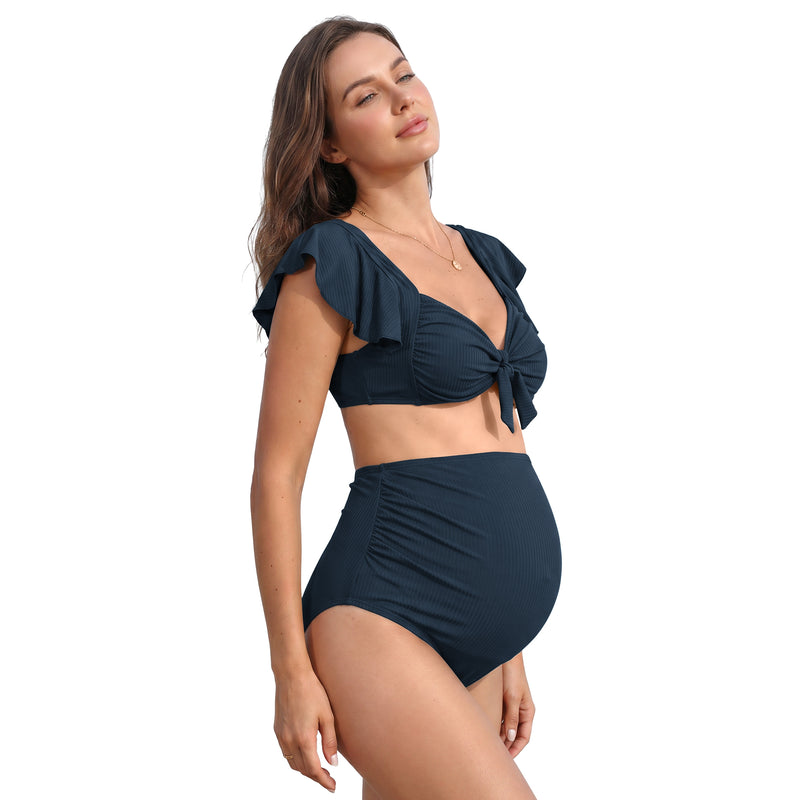 Maternity Ruffle 2 Piece High Waist Bikini Swimsuit Set