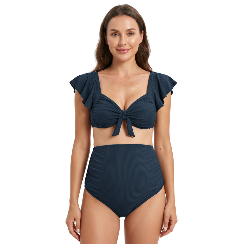 Maternity Ruffle 2 Piece High Waist Bikini Swimsuit Set