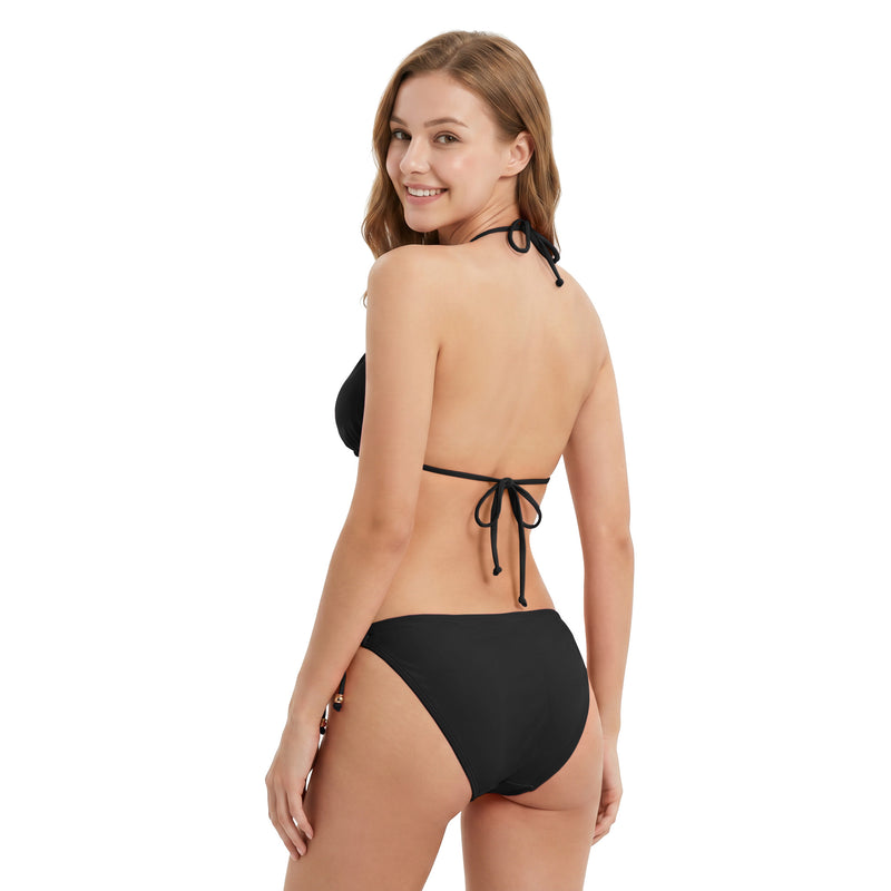 Women Gold Accent Halter Triangle Bikini Set