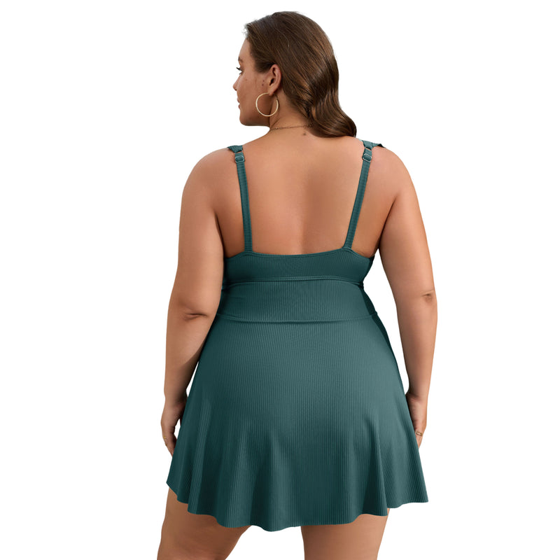 Women Plus Size One Piece Swimsuit Ruffle Sleeve Twist Cutout Swim Dress