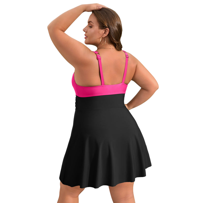 Women's Plus Size Scallop Edge Wrap Tie One Piece Swim Dress with Adjustable Straps
