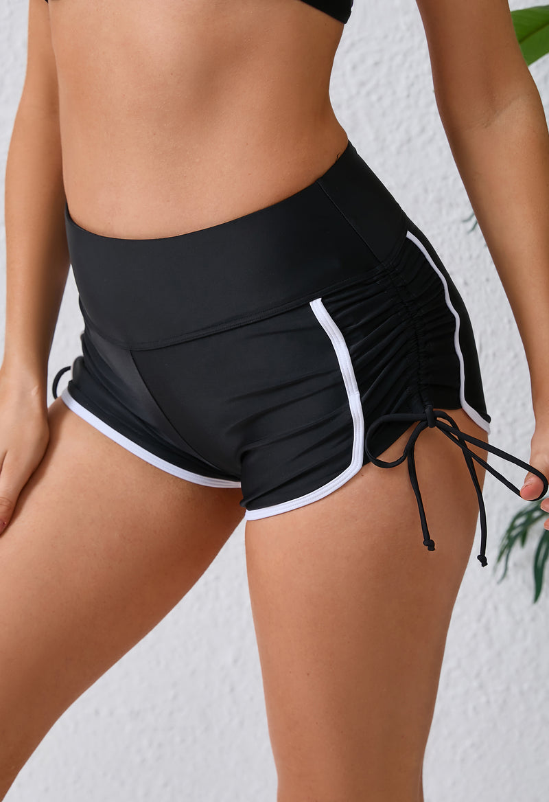 Women's High Waist Drawstring Swim Shorts with Contrast Trim