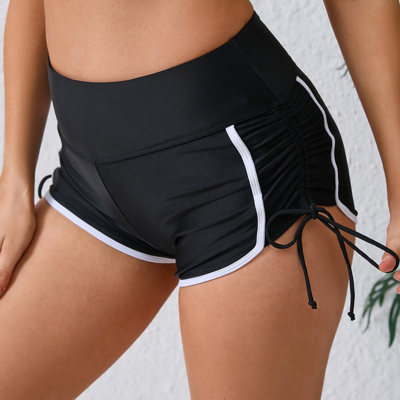 Women's High Waist Drawstring Swim Shorts with Contrast Trim