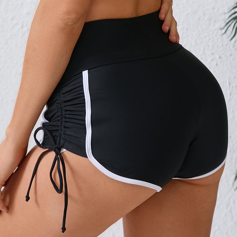 Women's High Waist Drawstring Swim Shorts with Contrast Trim