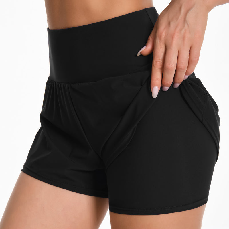 High-Waisted 2-in-1 Swim Shorts with Pockets